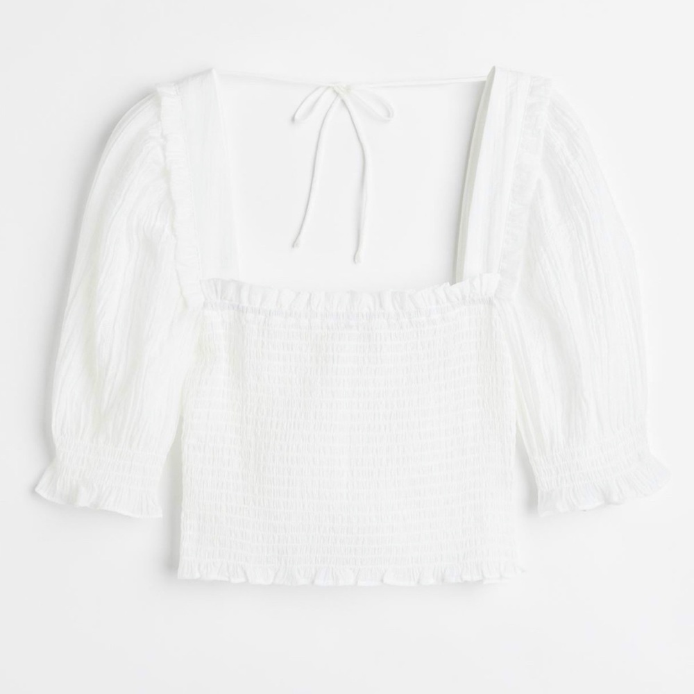 NWT • H&M • White Smocked Crop Top • Womens Large